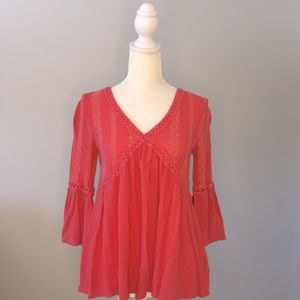 Altar’d State Pink Flare Sleeved Peasant Blouse